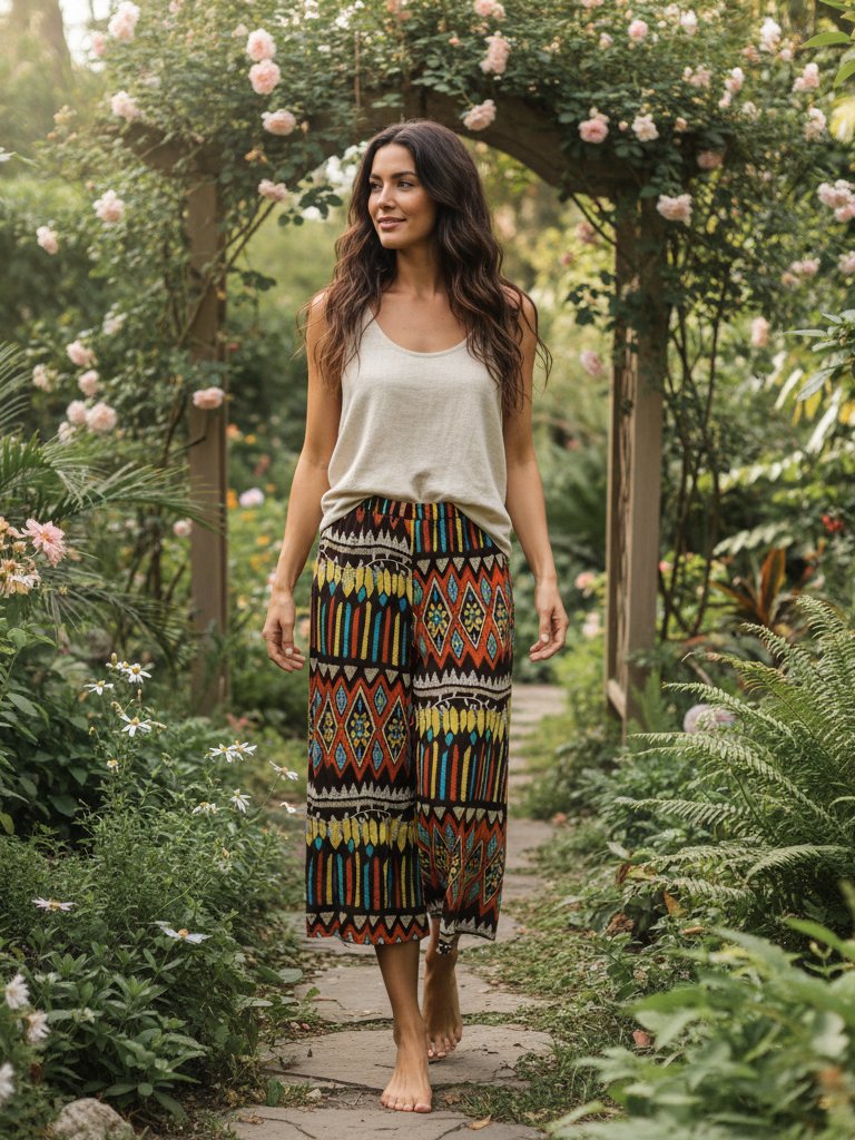 India Boutique Pants Palazzo Wide Leg Black Yellow Orange Os Crop Boho Hippie
